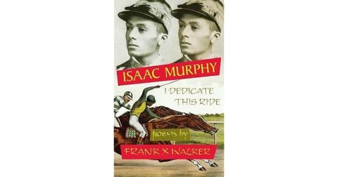 Top half is the headshot of the real Isaac Murphy, and the bottom half is a drawing illustration of a horse race