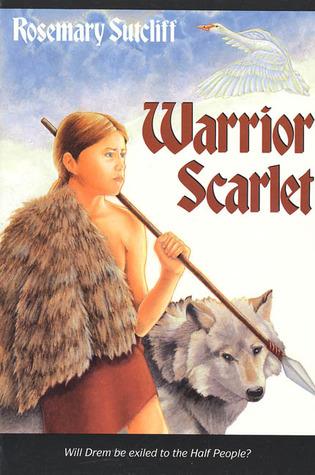 A young boy with a fur pelt on one shoulder and a spear in one hand with pet wolf by his side