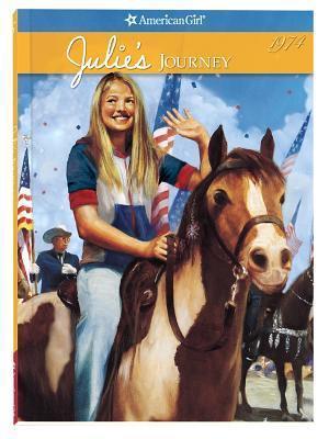 A blonde girl waving while riding a horse