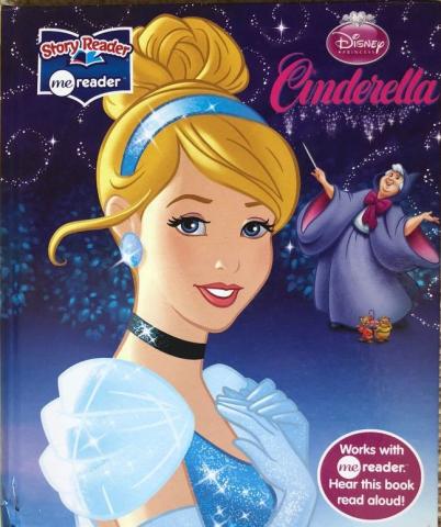 Cinderella in her blue ballgown with fairy godmother in the background with Jaq and Gus and