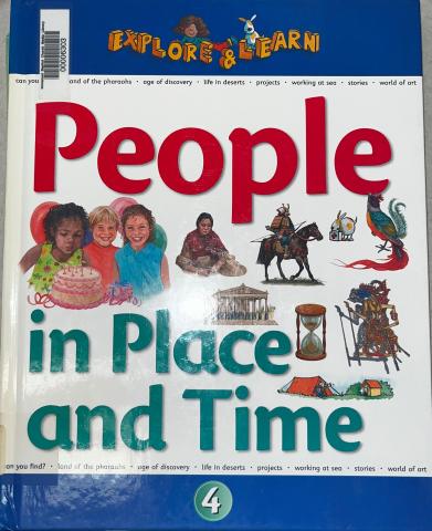 The cover of the book, big text reads "People in Place and Time", with people scattered across the cover