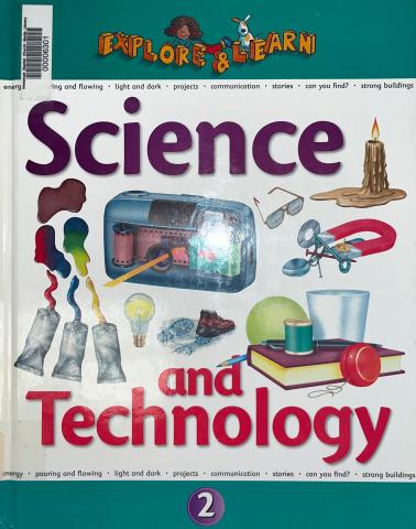 The cover of the book, big text reads "Science and Technology", with items scattered across the cover