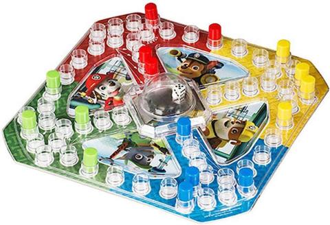 The game board, with four different corners, for four players, circular slots going around the board in a square and in a x where you can insert pegs.