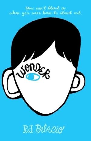 A drawing of a head with only one eye that is blue with the word wonder written above