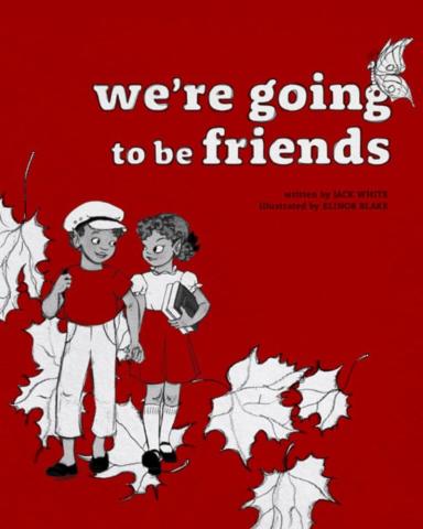 A red cover with two young kids in the bottom left corner