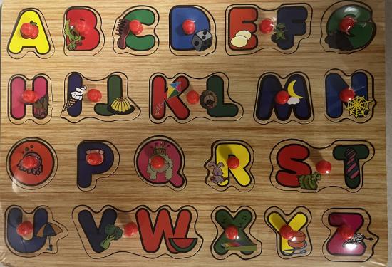 Each individual letter has its own peg for easy pick up. 