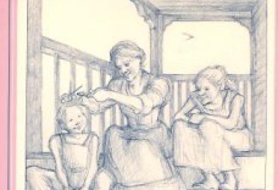 a sketch of a family on a porch