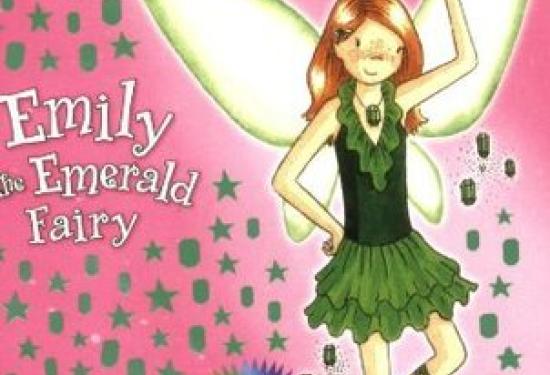 a pink cover with a red hair fairy wearing green dress and has green wings