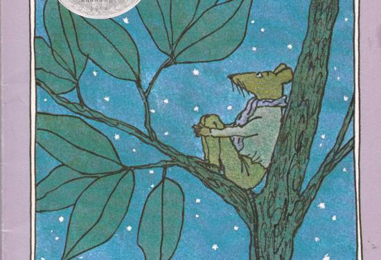 A mouse on a tree branch looking up into a starry sky