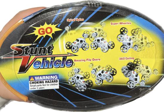 bottom of the packaging showing the spins and wheelies the car can do