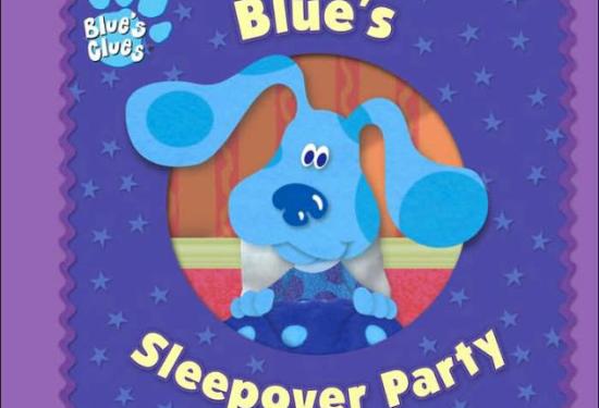 A purple cover with a circle in the middle with blue in pjs laying down and smiling